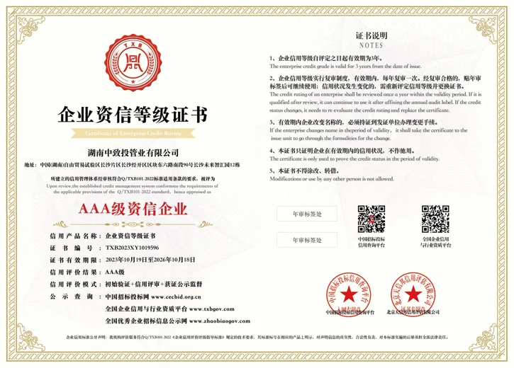 企业资信等级证书资料图片